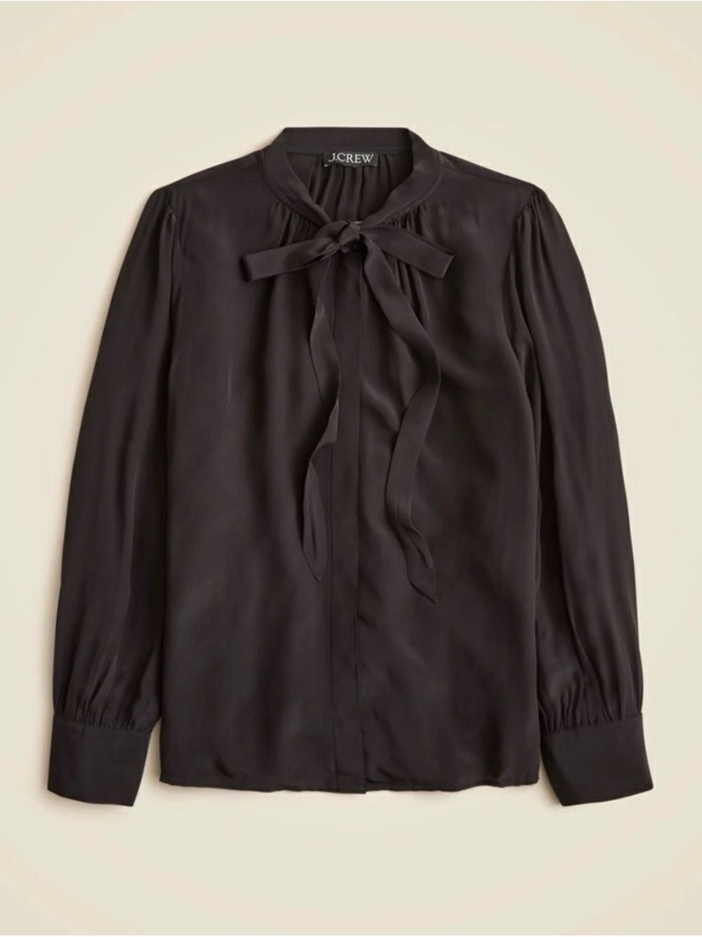 J. Crew Black Tie-Neck Silk Blouse